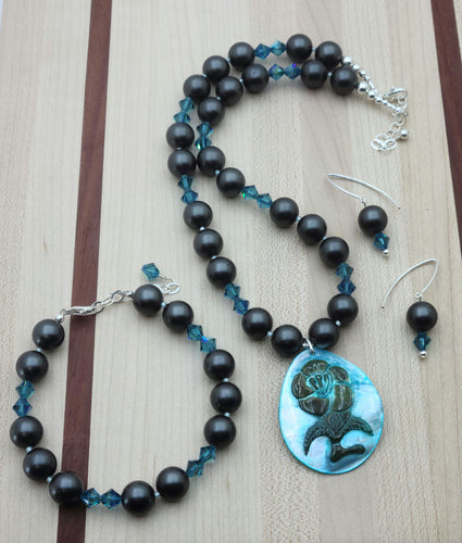Matte Black Shell Pearl & Turquoise Set