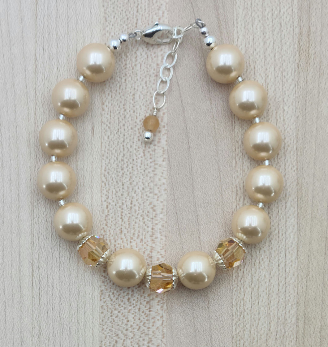 Champagne Shell Pearl & Crystal Bracelet