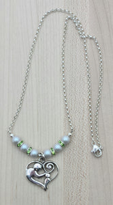Mother & Child Heart with Dove Grey & Peridot Necklace
