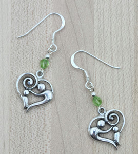 Mother & Child Heart with Peridot  Earrings