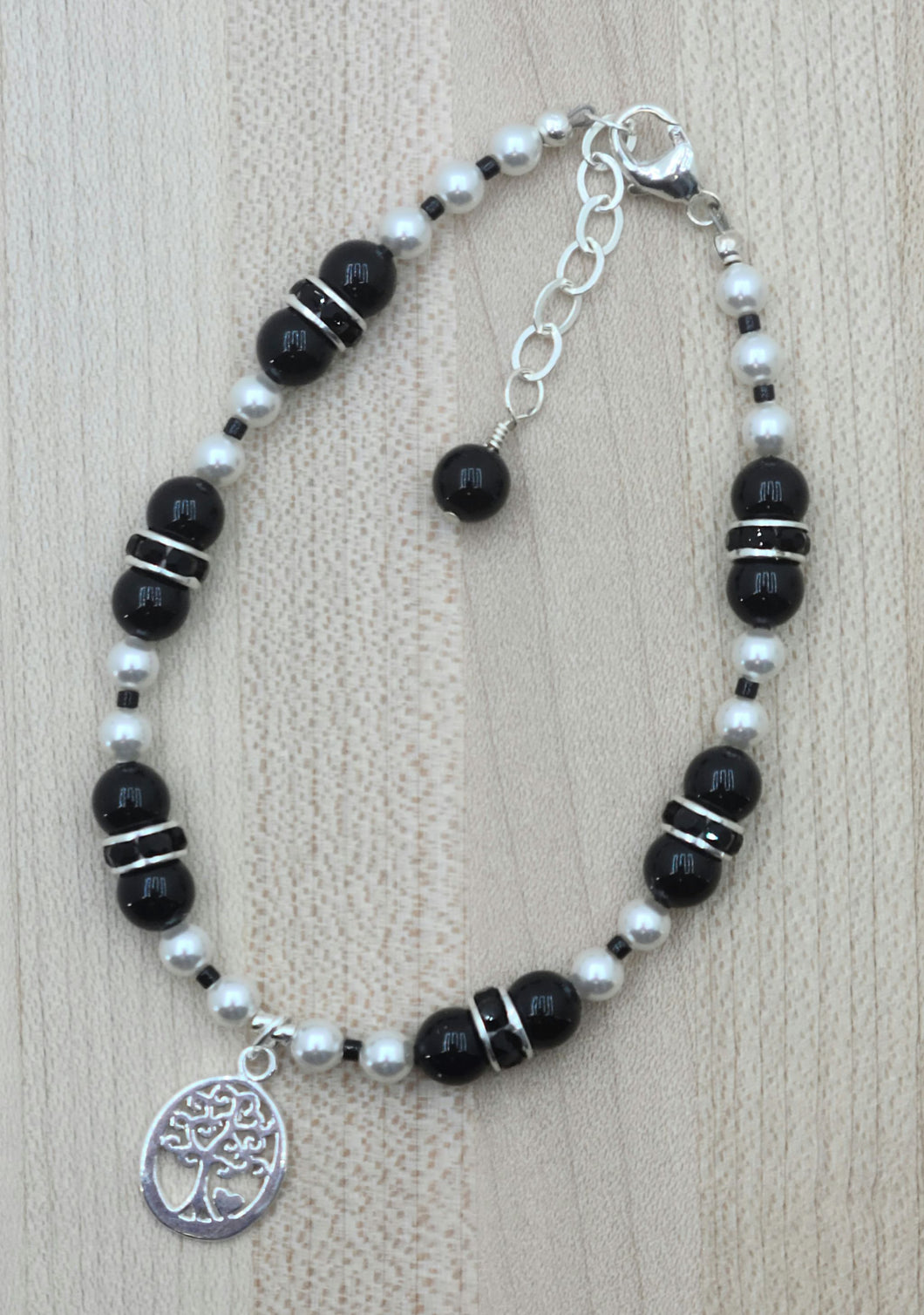 Tree of Life with Black & White Crystal Pearls Bracelet