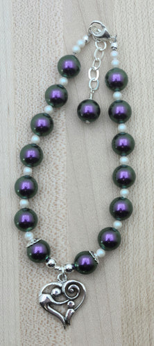 Mother & Child on Iridescent Purple crystal pearls Bracelet