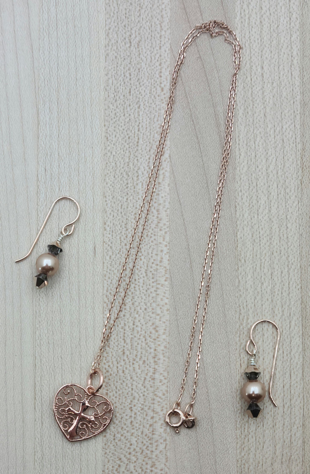 Rose Gold Heart Necklace & Crystal Earrings