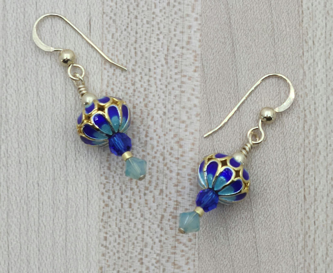 Aqua & Blue Petals Cloisonné Earrings