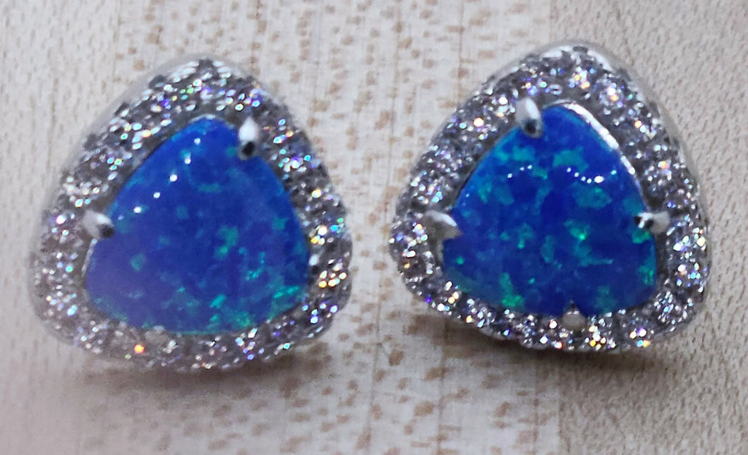 Blue Opal Triangle Earrings