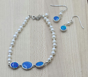 Blue Opal & Pearls Bracelet & Earrings