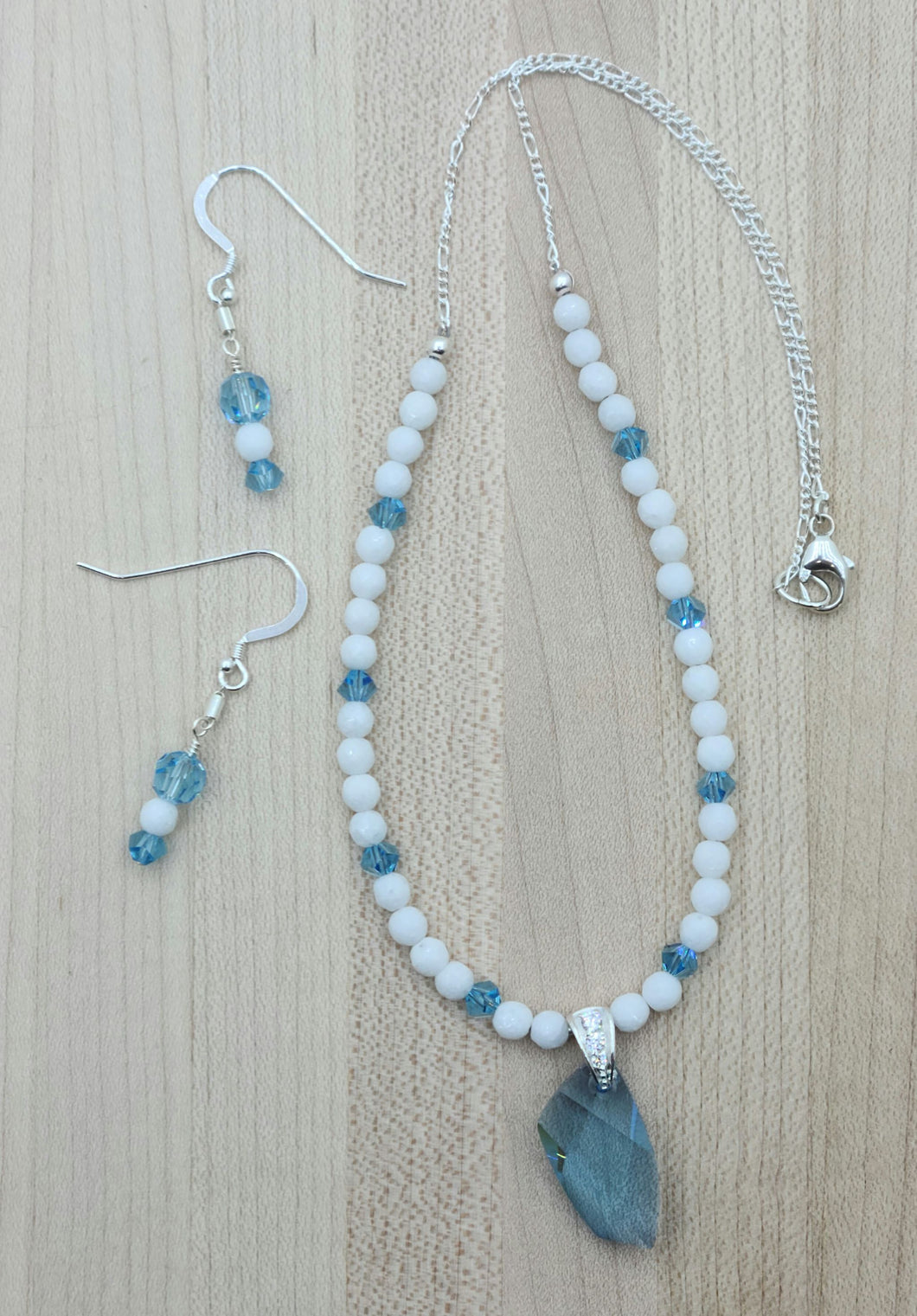 Aquamarine & White Jade Necklace & Earrings