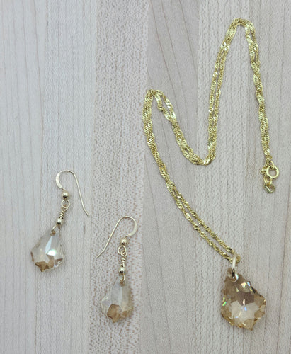 Golden Shadow Baroque Crystal Pendant Necklace & Earrings