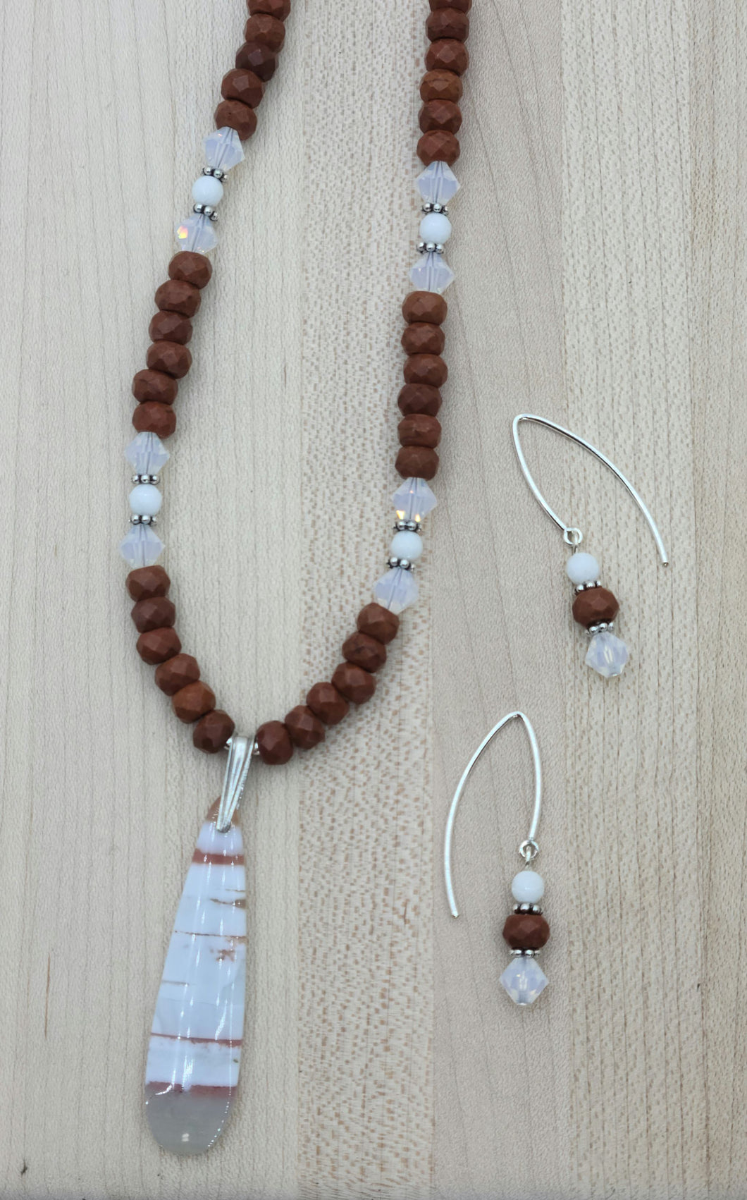 Rust Sardonyx, Crystal, & Chocolate Howlite Necklace & Earrings