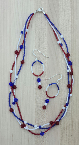 3 Strand Patriotic Bracelet & Earrings