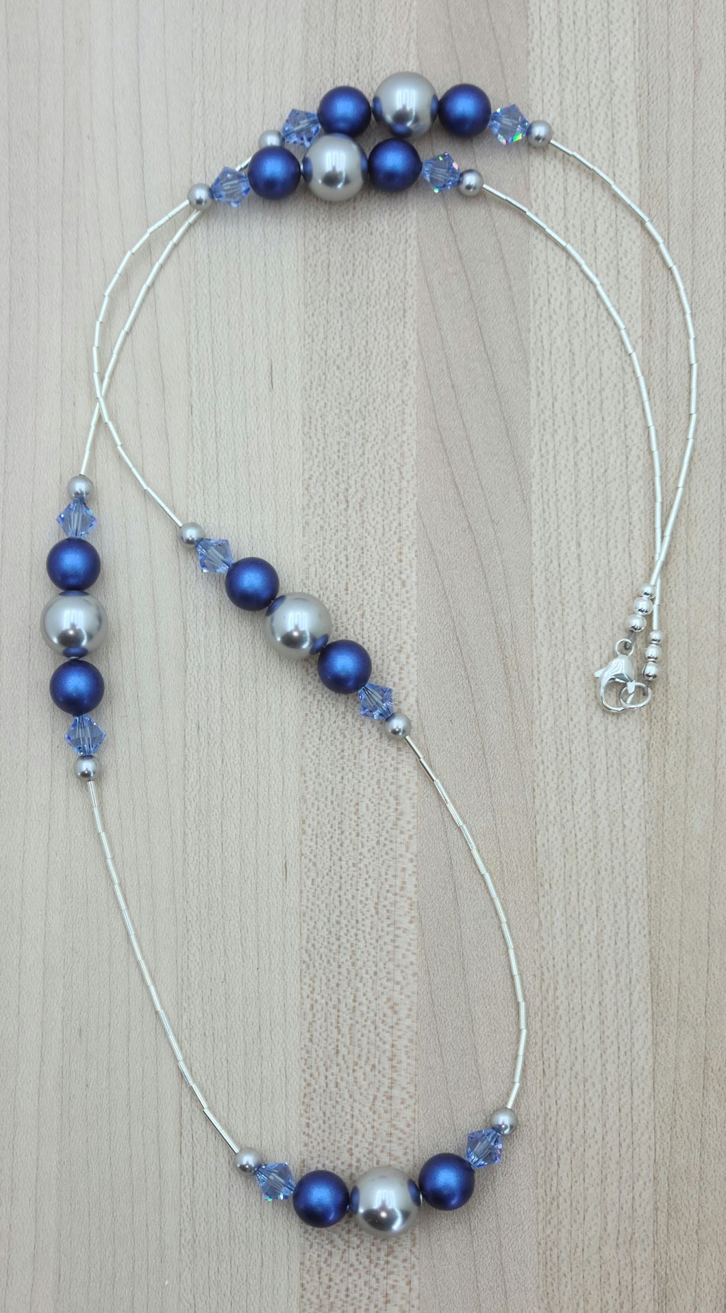 Silver & Blue Crystal & Crystal Pearl Necklace