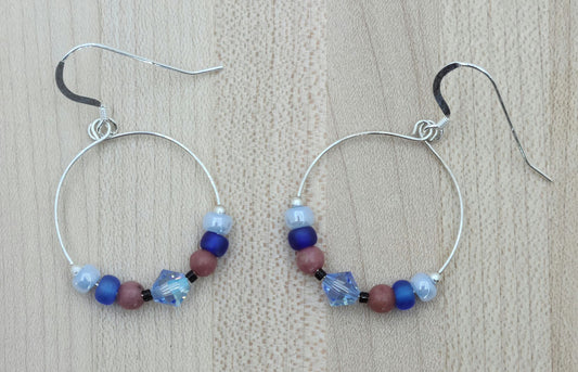 Blueberry , rhodonite, & crystal hoop earrings