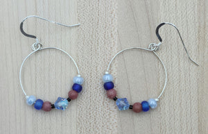 Blueberry , rhodonite, & crystal hoop earrings