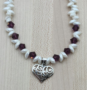 Ivory Magatama Beads & Amethyst Crystal Necklace 