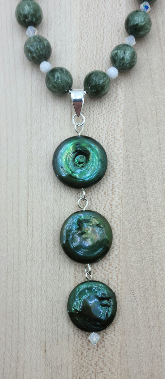 Seraphinite & Coin Pearls Necklace