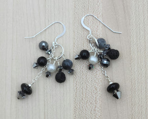 lava stone, onyx, labradorite, hematite, freshwater pearl, crystals*, & sterling silver in these attention grabbing earrings