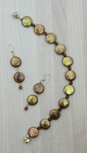 Bronze Coin Pearl & Amber Crystal Bracelet & Earrings