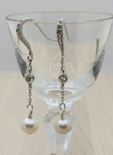 CZ encrusted fish hook earrings with pearl dangles