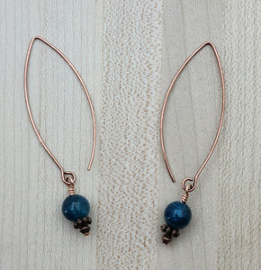 Copper & Blue/Green long fish hook Earrings