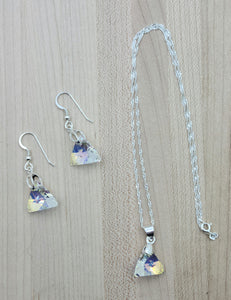 Aurora Borealis Crystal Triangle Necklace & Earrings