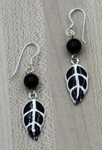 Black Onyx & Sterling Silver Leaves Earrings