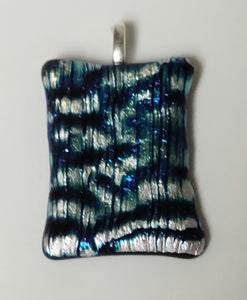 Silver with Blue Clouds Fused Glass Pendant