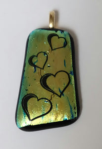 Hearts on Gold Fused Glass Pendant