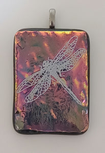 Dragonfly on Dichroic Fused Glass Pendant