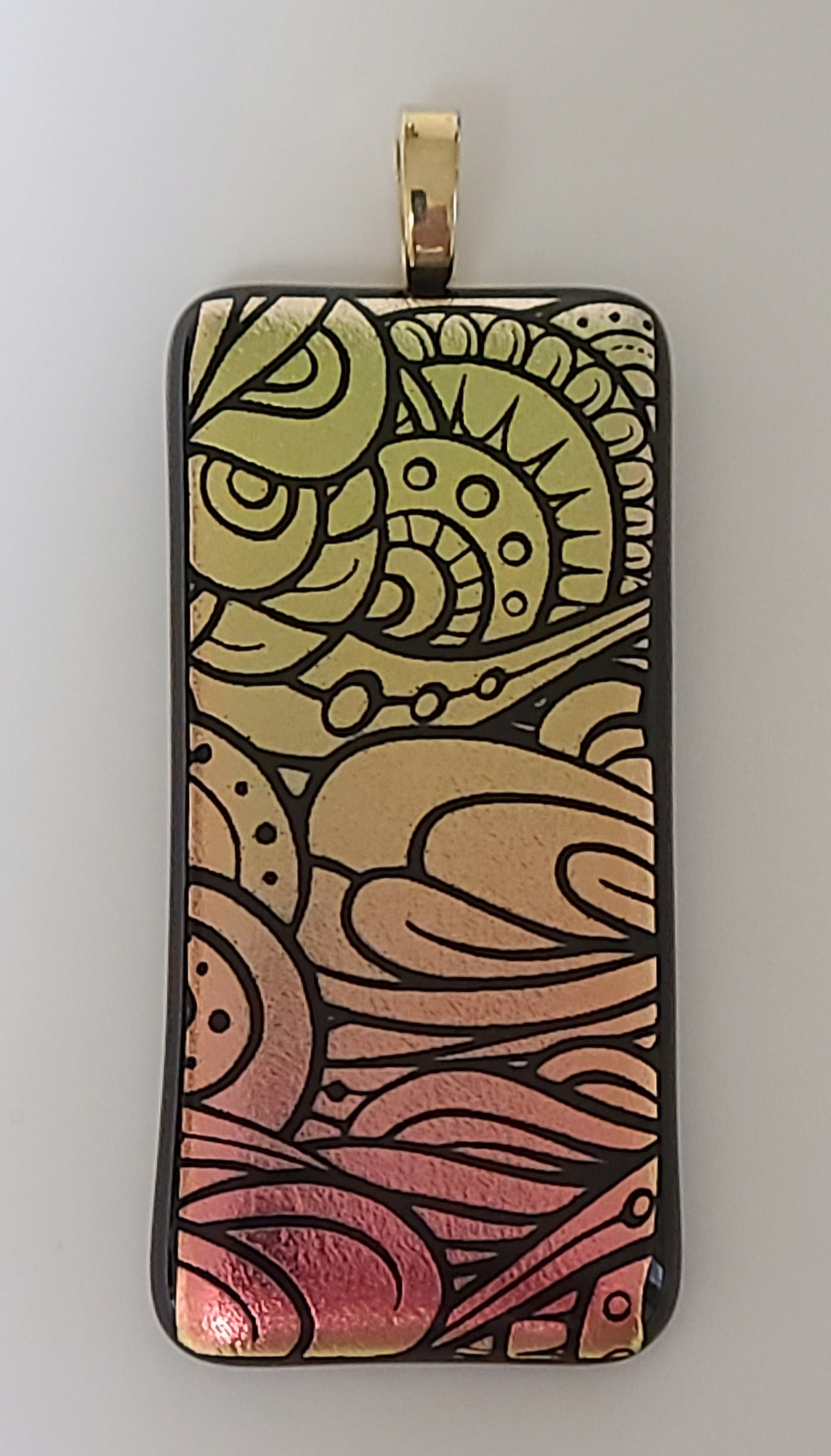 Gold & Copper Etched Fused Glass Pendant