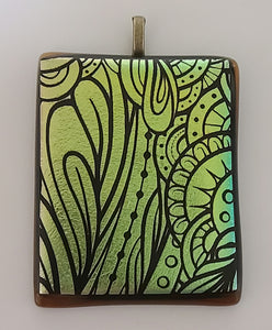 Green Gold Rectangle Fused Glass Pendant