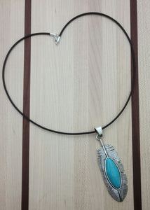 turquoise howlite & silver pewter feather necklace