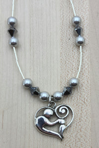 Silver Mother & Child Heart Necklace