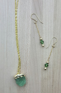 Flourite Pendant Necklace & Erinite Crystal Earrings