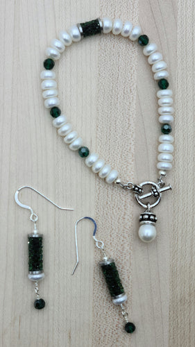 Pearl & Emerald Bracelet & Earrings