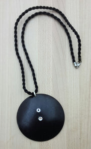 dyed coconut hull disk with crystals necklace