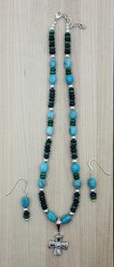 Cross on Turquoise Necklace & Earrings