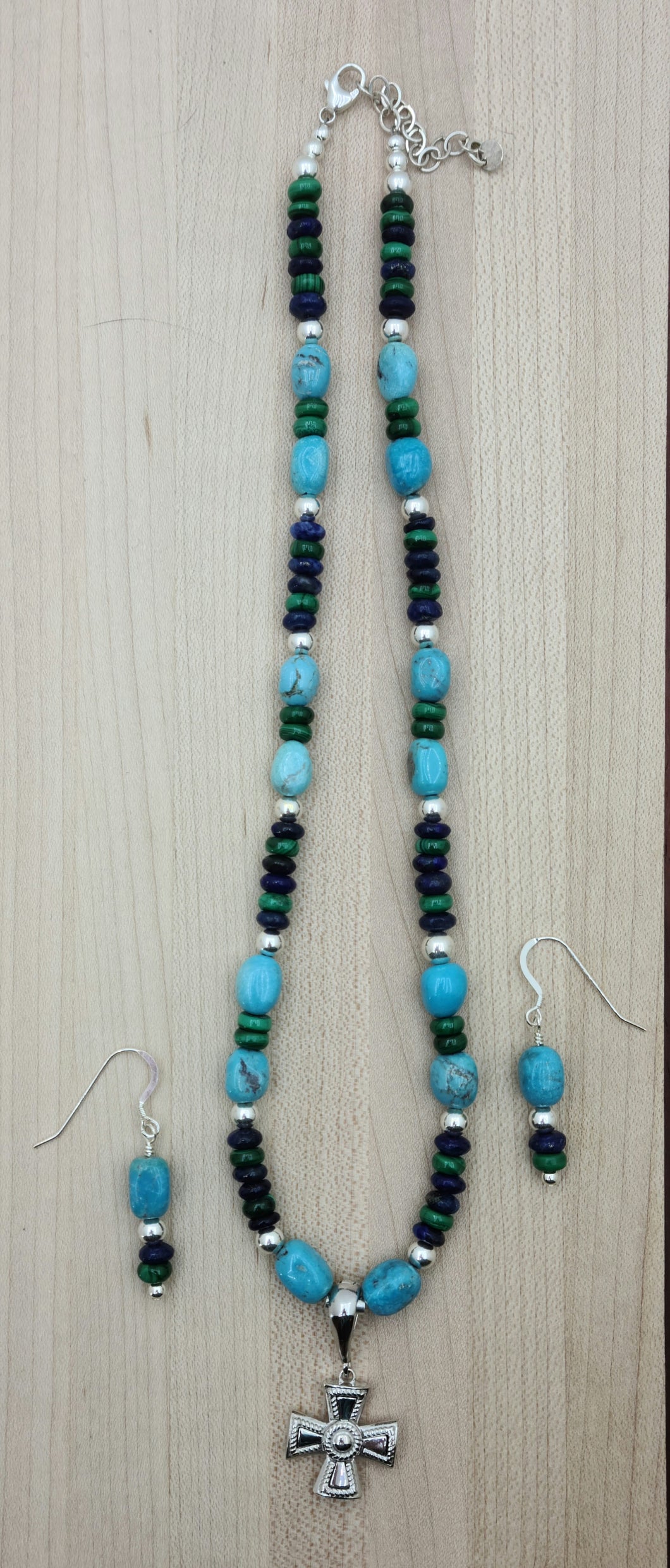 Cross on Turquoise Necklace & Earrings