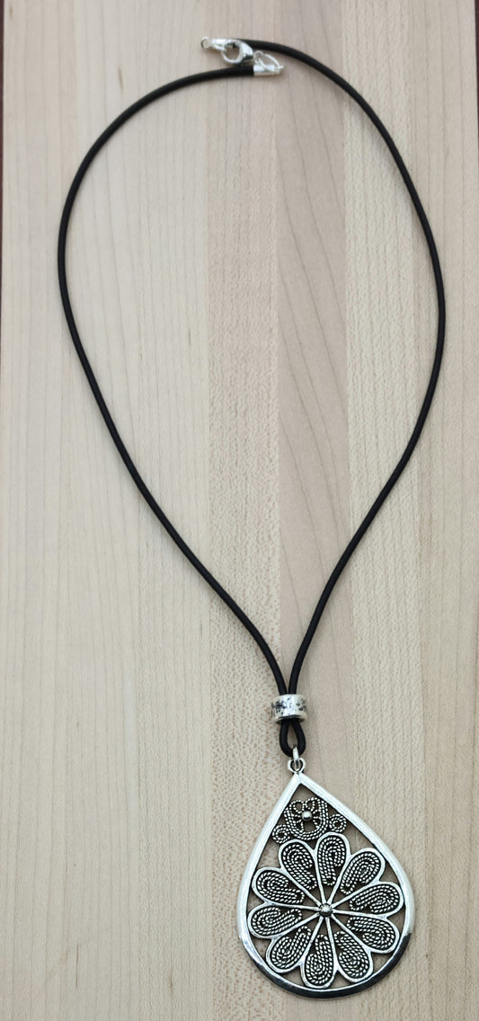 Pewter Large Teardrop Flower Necklace