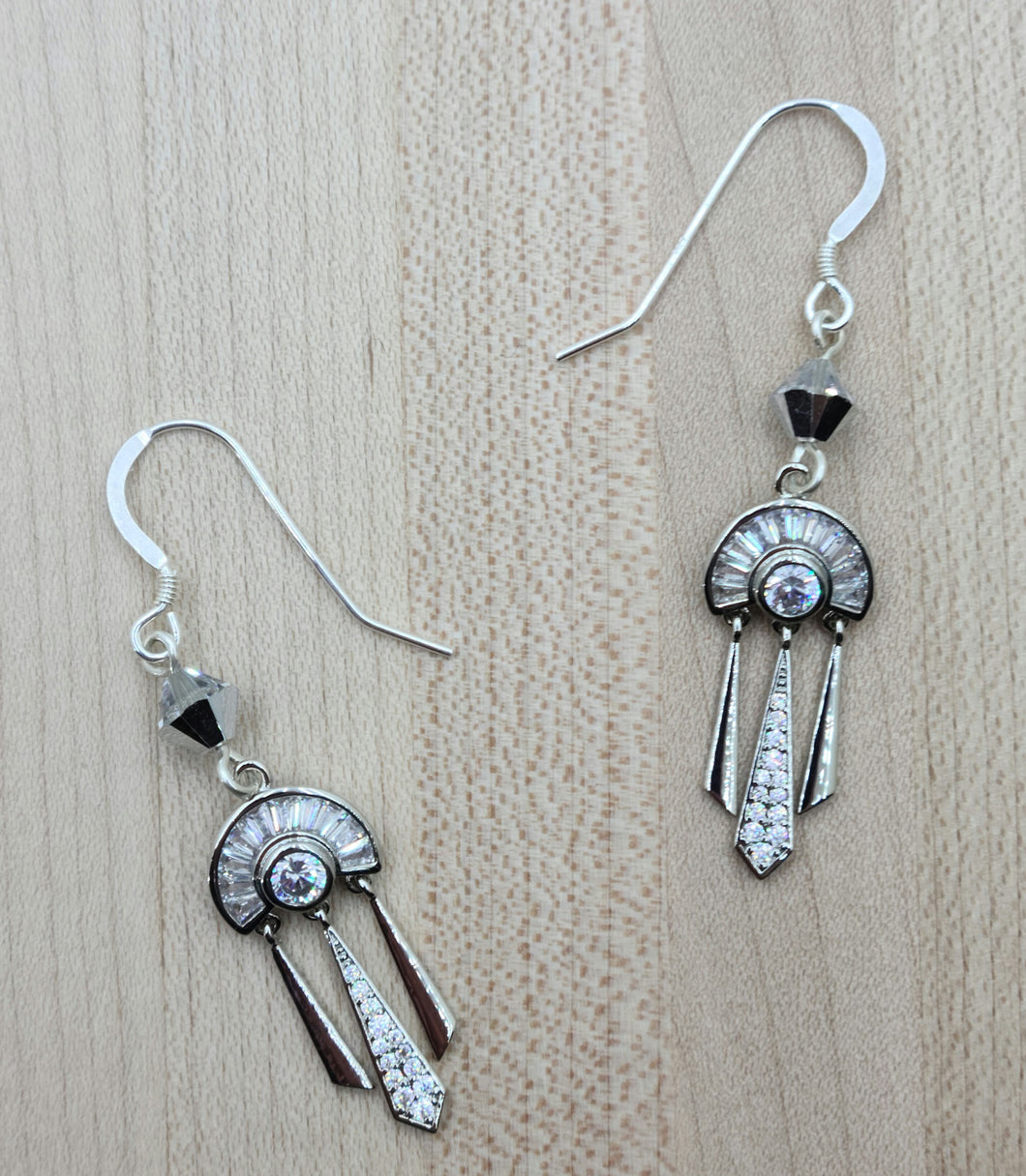 Silver & CZ Paddle Chandelier Earrings