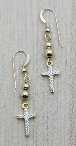Gold CZ Cross Earrings