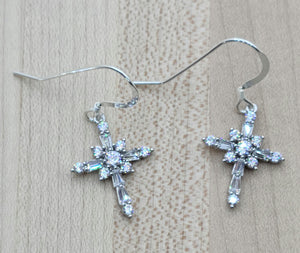 CZ & Silver Cross Earrings