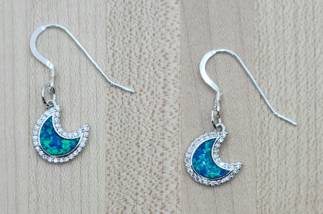 Turquoise Opal & CZ Crescent Earrings