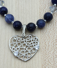 Heart with CZs on Blue Sodalite Necklace & Earrings