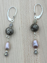 Pink/lavender Pearls & Maifanite lever back Earrings