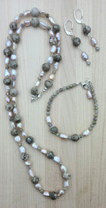 Pink/lavender Pearls & Maifanite Necklace, Bracelet, & Earrings