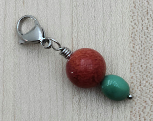 Zipper Pull - Coral & Turquoise Nugget