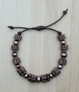 Steampunk & Pearls Leather Slider Bracelet