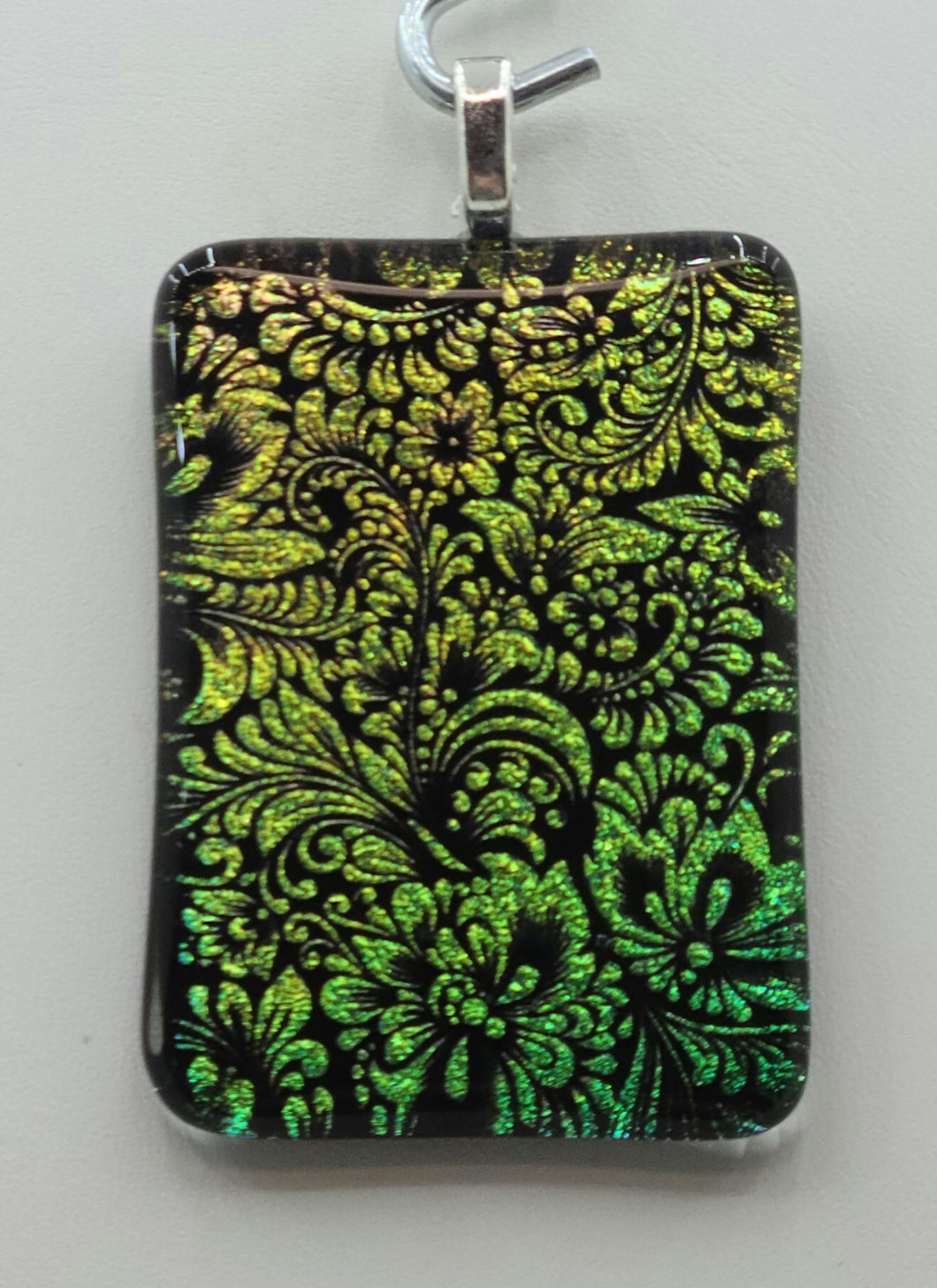Rose Gold Green Tapestry Fused Glass Pendant