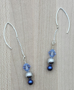 irdescent blue, silver, & sapphire fish hook earrings