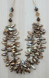 Twisted Gold Spike Pearl Necklace